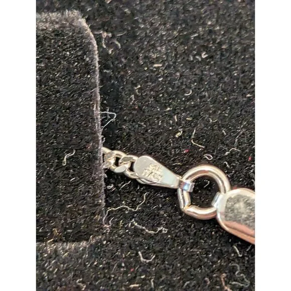 Snowflake Obsidian Heart Pendant – Italy 925 Sterling Silver Chain, Vintage - Picture 3 of 3